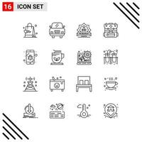 Set of 16 Modern UI Icons Symbols Signs for spy mobile stamp bug camping Editable Vector Design Elements