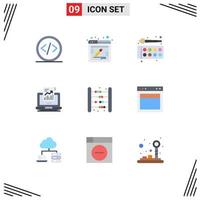 Set of 9 Modern UI Icons Symbols Signs for laptop report web analytics education Editable Vector Design Elements