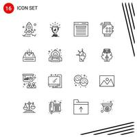 Group of 16 Modern Outlines Set for smartwatch touch add watch website Editable Vector Design Elements