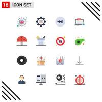 Mobile Interface Flat Color Set of 16 Pictograms of food chat backward computer course Editable Pack of Creative Vector Design Elements