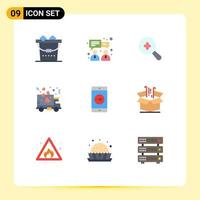 Set of 9 Modern UI Icons Symbols Signs for box mobile plus right party Editable Vector Design Elements