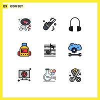 9 Universal Filledline Flat Color Signs Symbols of sound music headphones nodes school Editable Vector Design Elements