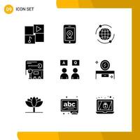 9 Thematic Vector Solid Glyphs and Editable Symbols of qa education marketing answers fun Editable Vector Design Elements