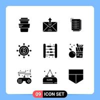 9 Solid Black Icon Pack Glyph Symbols for Mobile Apps isolated on white background 9 Icons Set vector