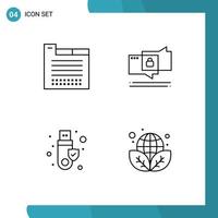 Group of 4 Modern Filledline Flat Colors Set for tab signature web design security usb Editable Vector Design Elements