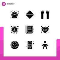 Solid Glyph Pack of 9 Universal Symbols of notepad book castle building target customer seo Editable Vector Design Elements