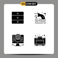 Set of 4 Commercial Solid Glyphs pack for furniture connection wardrobe radioactive network Editable Vector Design Elements
