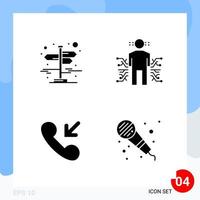 Modern Pack of 4 Icons Solid Glyph Symbols isolated on White Backgound for Website designing vector