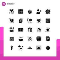 Pictogram Set of 25 Simple Solid Glyphs of gear use window complete radiology Editable Vector Design Elements