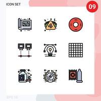 Editable Vector Line Pack of 9 Simple Filledline Flat Colors of pc devices sandwich connection symbols Editable Vector Design Elements