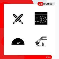 Creative Set of 4 Universal Glyph Icons isolated on White Background vector