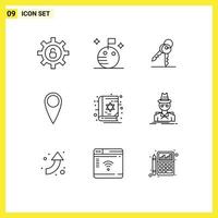Universal Icon Symbols Group of 9 Modern Outlines of hacker scary security holy book Editable Vector Design Elements