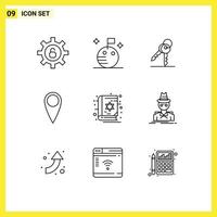 Universal Icon Symbols Group of 9 Modern Outlines of hacker scary security holy book Editable Vector Design Elements