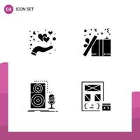 Pack of 4 creative Solid Glyphs of care live love christmas microphone Editable Vector Design Elements