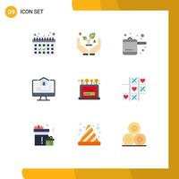 Group of 9 Flat Colors Signs and Symbols for heart computer computer login install Editable Vector Design Elements