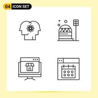 4 iconos creativos para el diseño moderno de sitios web y aplicaciones móviles receptivas 4 símbolos de contorno signos sobre fondo blanco paquete de 4 iconos vector