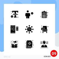 Pack of 9 Modern Solid Glyphs Signs and Symbols for Web Print Media such as message advertising minus ad payment Editable Vector Design Elements