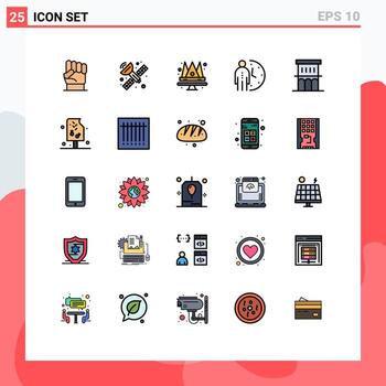 Mobile Interface Filled line Flat Color Set of 25 Pictograms of architecture optimization crown management clock Editable Vector Design Elements