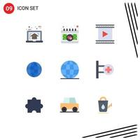 Modern Set of 9 Flat Colors Pictograph of education map camera globe production Editable Vector Design Elements