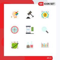 9 Thematic Vector Flat Colors and Editable Symbols of process implementation tag goals promotion Editable Vector Design Elements