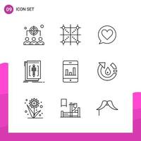 Outline Icon set Pack of 9 Line Icons isolated on White Background for responsive Website Design Print and Mobile Applications vector