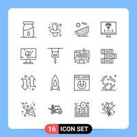 16 Line Black Icon Pack Outline Symbols for Mobile Apps isolated on white background 16 Icons Set vector