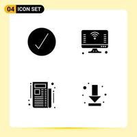 4 Thematic Vector Solid Glyphs and Editable Symbols of check news ok iot subscribe Editable Vector Design Elements