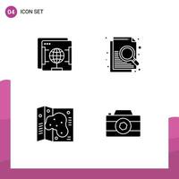 Pack of 4 Modern Solid Glyphs Signs and Symbols for Web Print Media such as brower park globe search camera Editable Vector Design Elements