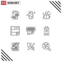 9 User Interface Outline Pack of modern Signs and Symbols of data adapter education server database Editable Vector Design Elements