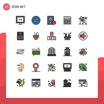 Pack of 25 creative Filled line Flat Colors of drum ui computers basic remove Editable Vector Design Elements