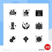 Universal Icon Symbols Group of 9 Modern Solid Glyphs of female chef chef online pilgrim dinner Editable Vector Design Elements