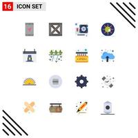 User Interface Pack of 16 Basic Flat Colors of day scary eye computer retina ghost eyeball Editable Pack of Creative Vector Design Elements