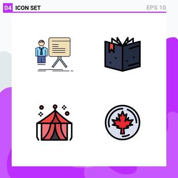 4 User Interface Filledline Flat Color Pack of modern Signs and Symbols of presentation entertainment graph education tent Editable Vector Design Elements