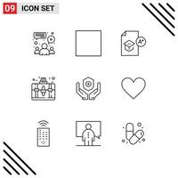 conjunto de 9 iconos de interfaz de usuario modernos signos de símbolos para elementos de diseño vectorial editables de la escuela de bolsos de mano vector