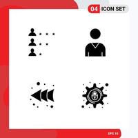 4 User Interface Solid Glyph Pack of modern Signs and Symbols of business rewind network user lock Editable Vector Design Elements