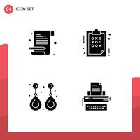 Set of 4 Commercial Solid Glyphs pack for letter fashion scratch pad planning jewelry Editable Vector Design Elements