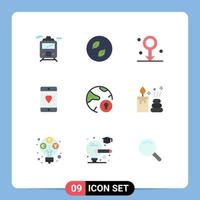 Modern Set of 9 Flat Colors Pictograph of internet mobile male love devices Editable Vector Design Elements