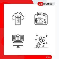 Creative Set of 4 Universal Outline Icons isolated on White Background vector