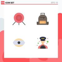 Set of 4 Commercial Flat Icons pack for archery face backpack hike vision Editable Vector Design Elements