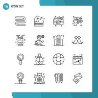 Vector Pack of 16 Outline Symbols Line Style Icon Set on White Background for Web and Mobile