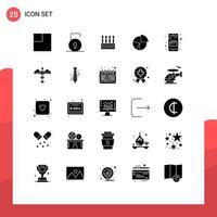 25 User Interface Solid Glyph Pack of modern Signs and Symbols of agenda pie cosmetic graph diagram Editable Vector Design Elements