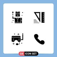 Modern Set of 4 Solid Glyphs Pictograph of crime ocean spy tools snorkel Editable Vector Design Elements