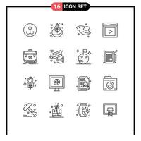 Set of 16 Modern UI Icons Symbols Signs for business vide bird user content Editable Vector Design Elements