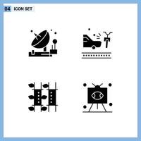 Group of 4 Solid Glyphs Signs and Symbols for antenna bamboo satellite bicycle relax Editable Vector Design Elements