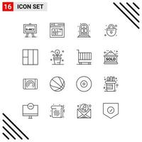 Set of 16 Commercial Outlines pack for fresh layout home grid security Editable Vector Design Elements