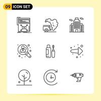 9 iconos creativos para el diseño moderno de sitios web y aplicaciones móviles receptivas 9 símbolos de contorno signos sobre fondo blanco paquete de 9 iconos vector