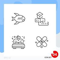 Modern Pack of 4 Icons Line Outline Symbols isolated on White Backgound for Website designing vector