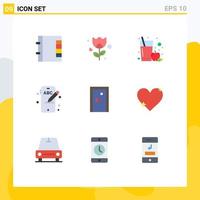 Modern Set of 9 Flat Colors Pictograph of heart exit glass door aperture Editable Vector Design Elements
