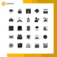 25 User Interface Solid Glyph Pack of modern Signs and Symbols of down download lock web network Editable Vector Design Elements