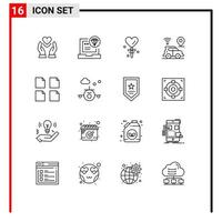 Universal Icon Symbols Group of 16 Modern Outlines of technology location coding car valentines day Editable Vector Design Elements